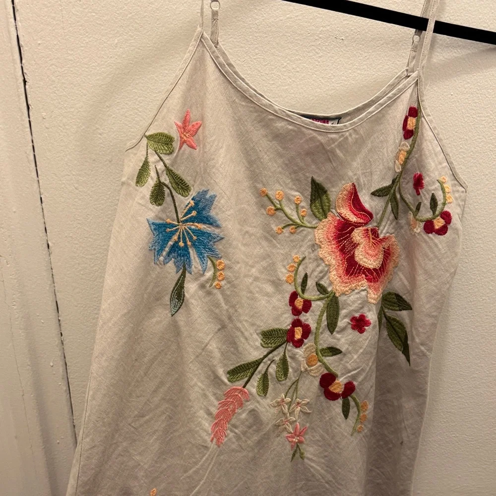 Johnny Was Gray Linen Embroidered Midi Dress - Picture 2 of 7